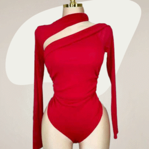 Red One-Shoulder Cutout Bodysuit