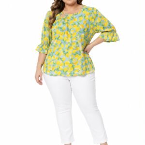 Lemon Print Ring-Detail Blouse