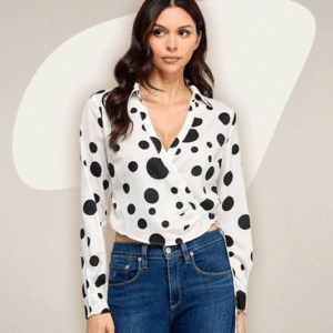Polka Dot Wrap-Style Blouse