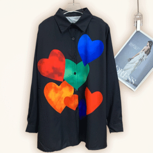 Multi-Heart Print Button-Down Shirt