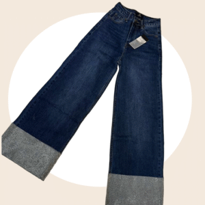 Crystal-Cuff Wide-Leg Jeans