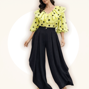 Lime Polka Dot Ruffle V-Neck Blouse