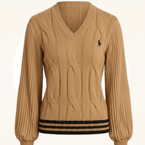 Preppy Pleated-Sleeve Cable Knit Sweater
