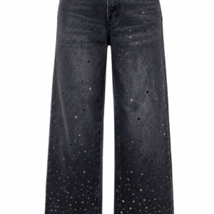 Black Rhinestone-Accented Jeans
