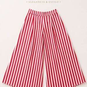 High-Waisted Pink Wide-Leg Pants with Red Stripes