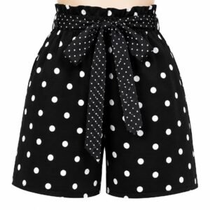 High-Waisted Black Shorts with White Polka Dots