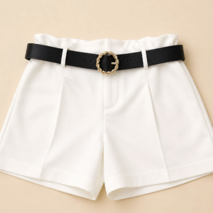 White High-Waisted Shorts with Decorative Belt