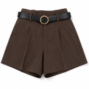 Dark Brown High-Waisted Shorts with Decorative Belt