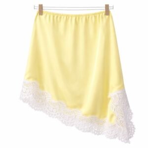 Asymmetric Satin Skirt with White Lace Trim