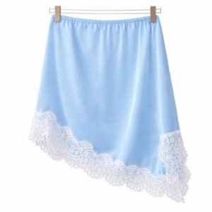 Asymmetric Satin Skirt with White Lace Trim