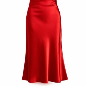 Classic Red Silk Midi Skirt