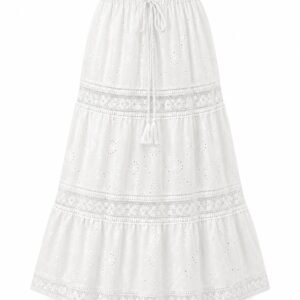 White Eyelet Embroidered Maxi Skirt