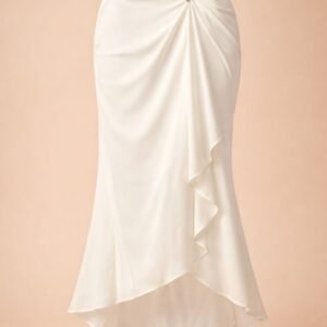 White Asymmetric Wrap Skirt with Gold Clasp