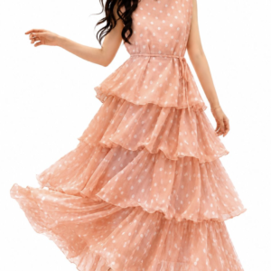 Peach Polka Dot Tiered Maxi Dress