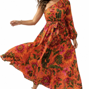 Vibrant Floral One-Shoulder Maxi Dress