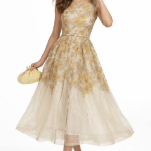 Floral Embroidered Tulle Midi Dress