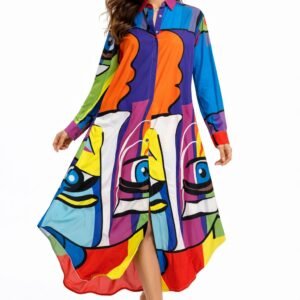 Abstract Art Button-Down Shirt Dress