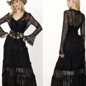 Black Sheer Lace Tiered Maxi Dress