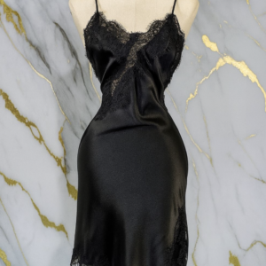 Black Chic Black Lace-Accent Satin Slip Dress