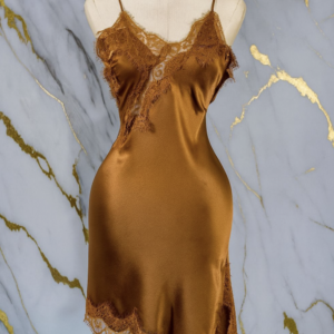 Gold Lace Contrast Silk Slip Dress