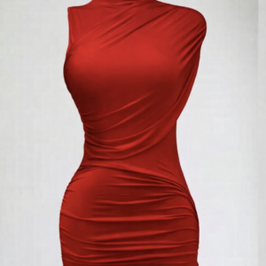 Red Ruched Asymmetric Mini Dress