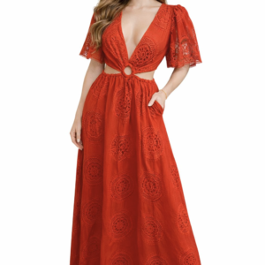 Red Cut-Out Lace Maxi Dress