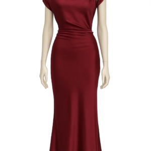 Draped Heavy Silk Maxi Dress with Gold Detail