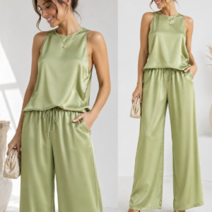 Sage Green Satin Two-Piece Set