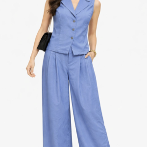 Light Blue Tailored Vest & Wide-Leg Trouser Set