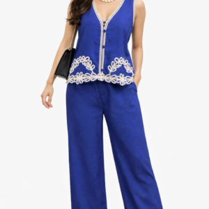 Royal Blue Embroidered Two-Piece Set
