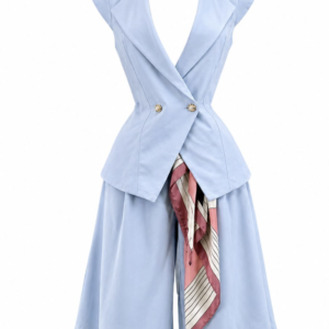 Light Blue Sleeveless Tailored Vest & Culotte Set
