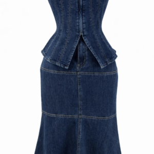 Denim Corset-Style Midi Skirt Set