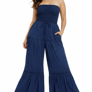 Navy Blue Smocked Jumpsuit