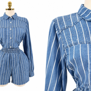 Embellished Striped Denim Set