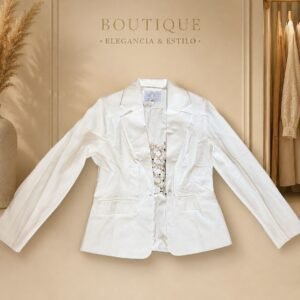 Structured White blazer with Pearl Top