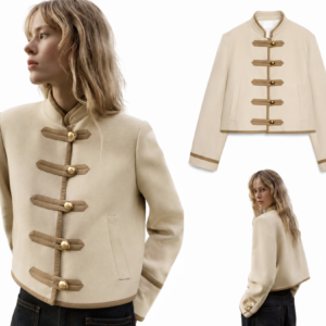 Cream Tailored Statement Jacket with Gold Buttons