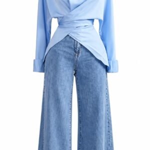 Light Blue Cross-Front Long Sleeve Top
