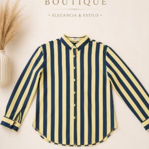 Long-sleeved shirt with yellow and blue stripes