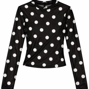 Black Polka Dot Mesh Long-Sleeve Top