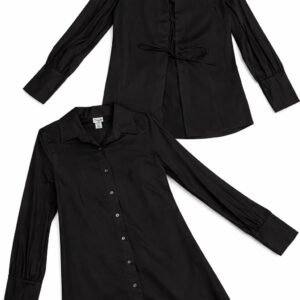 Black Button-Up Shirt with Back Tie