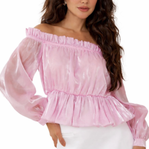 Pink Off-Shoulder Ruffled Blouse