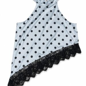 Blue Polka Dot Lace Hem Strap Top