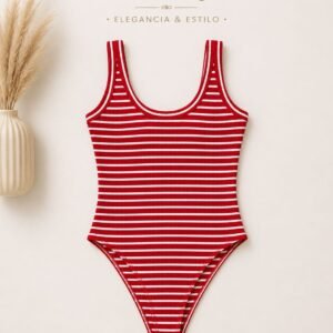 Red and White Striped Strap Top Set