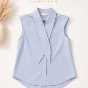 Light Blue Sleeveless Button-Down Blouse