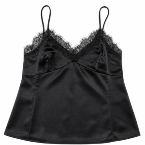 Black Satin Camisole with Lace Trim