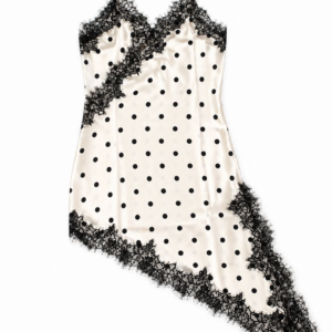 Polka Dot Satin Tank Top with Asymmetrical Lace Trim