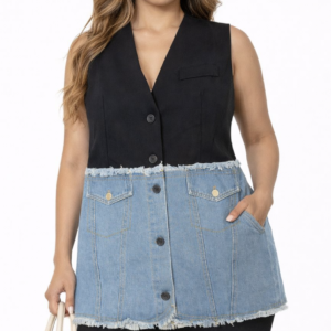 Two-Tone Black and Denim Vest