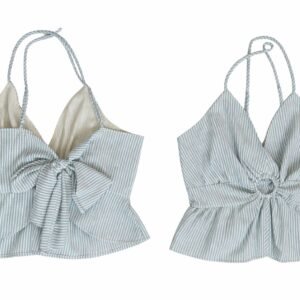 Blue Striped Tie-Front Top