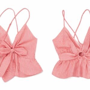 Pink Striped Tie-Front Top