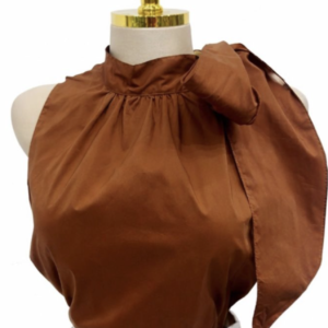 Terracotta High-Neck Blouse with Side Bow